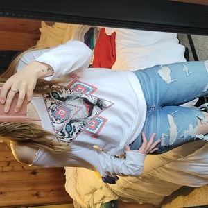 CLEO apparel off shoulder tiger top